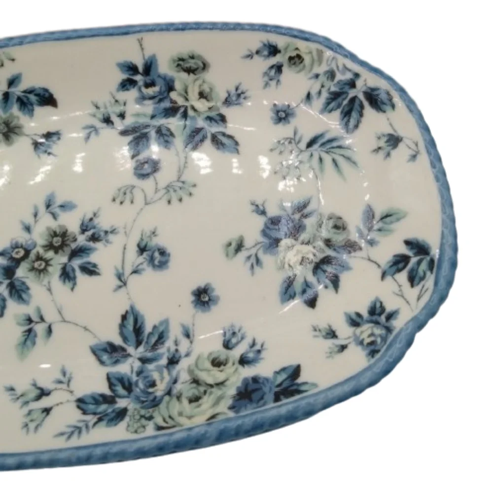 Springs Garden Room Basketweave Blue Roses Floral Porcelain Soap Dish